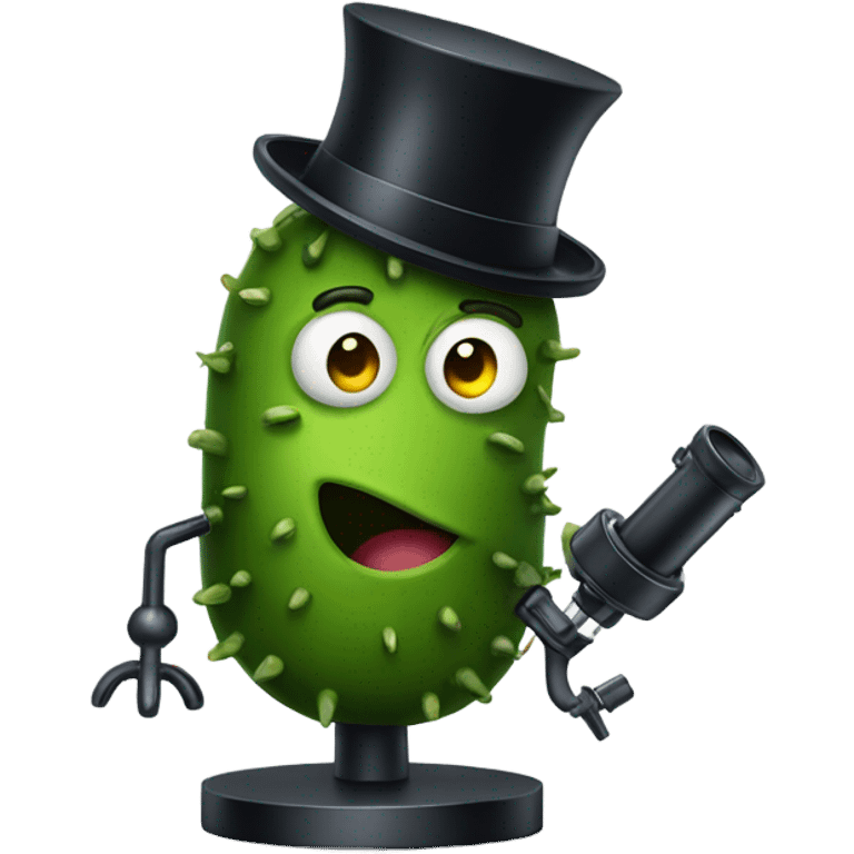 Pickle with top hat and microscope emoji