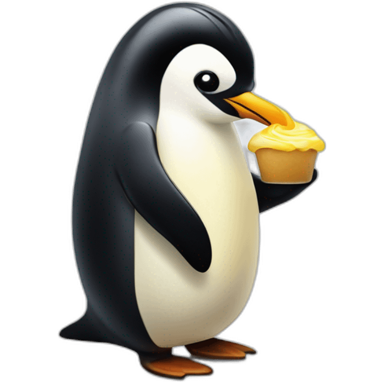 Pinguin mangeant une glace saveur vanille emoji