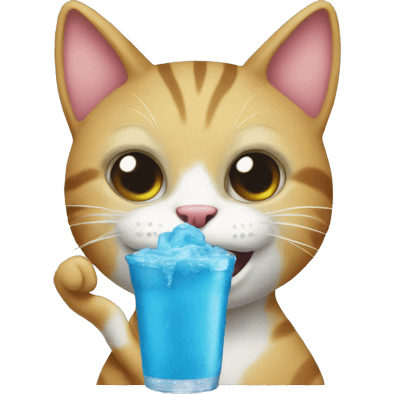 a cat drinking blue slush emoji