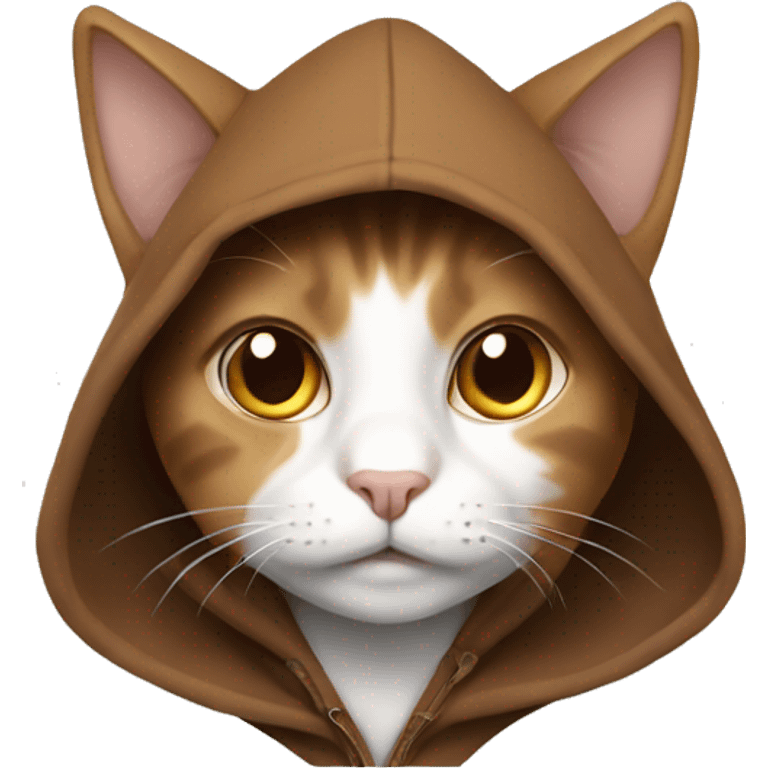 Brown and white cat wearing a brown hoodie emoji