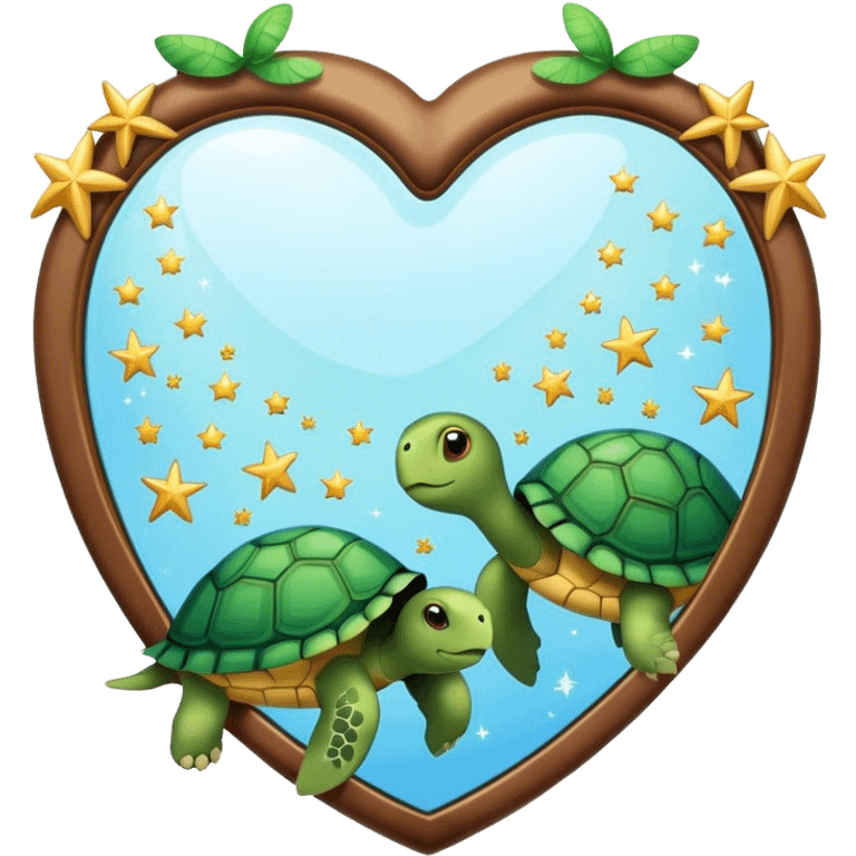 Heart shaped Mirror with turtle and stars emoji