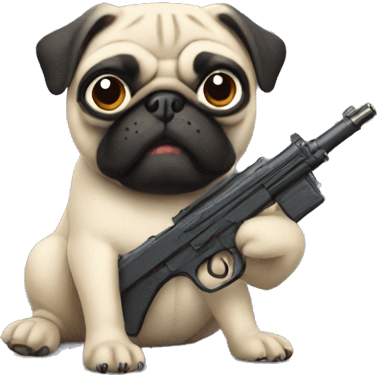 Pug holding a gun emoji