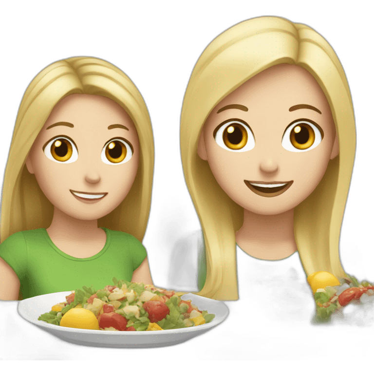 white girl with blonde hair and white girl with brunette hair eat lunch emoji