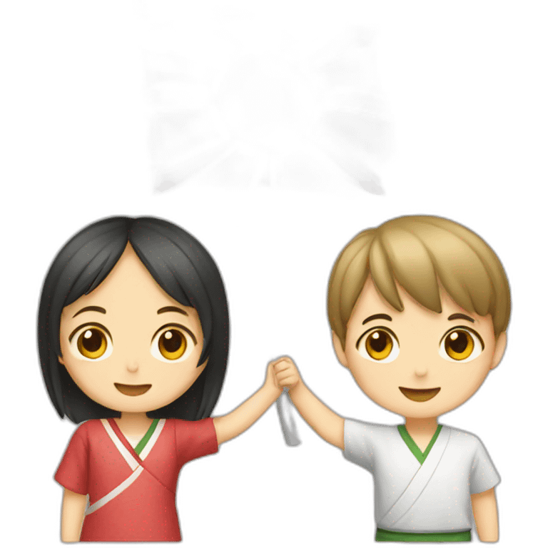 boy and girl holding Japanese flag emoji