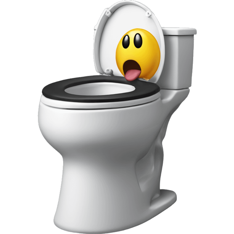 toilet with symbiote suit on and tongue coming out of mouth made from the lid and seat emoji