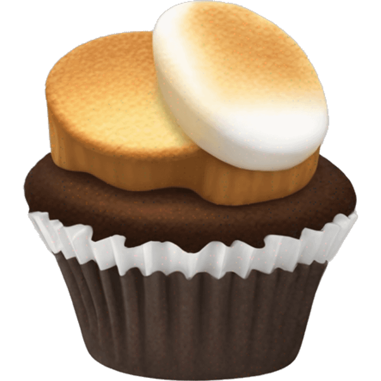 S’mores cupcake with marshmallow and graham cracker emoji