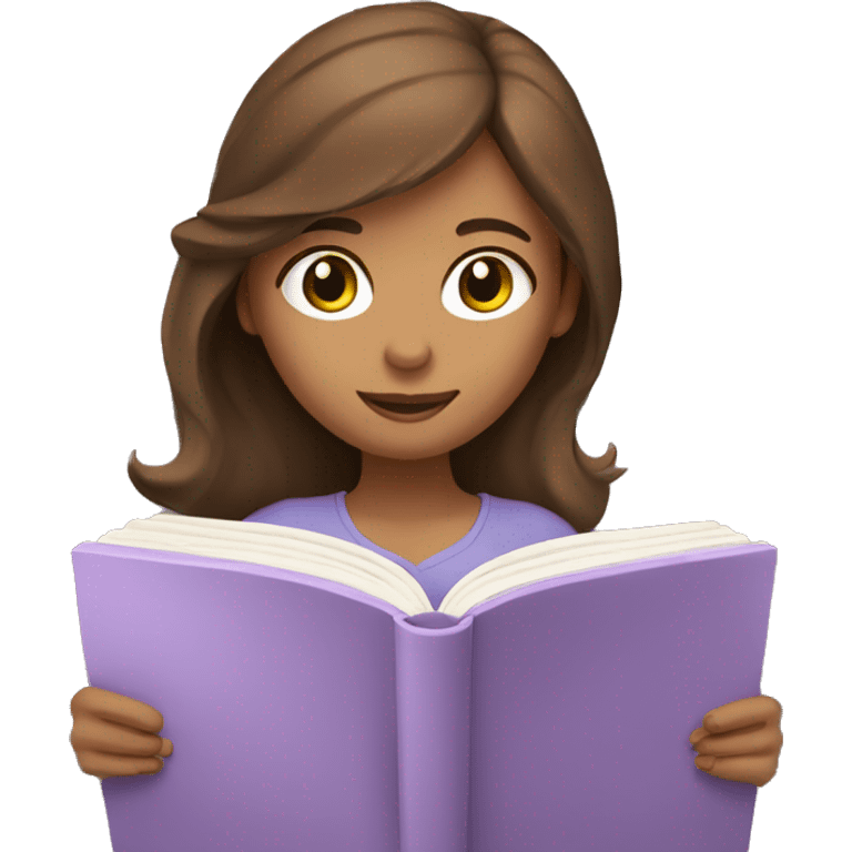 A brown hair girl reading a pastel purple book emoji