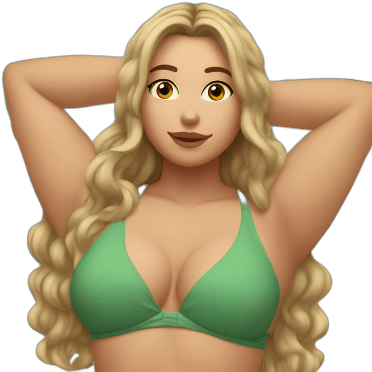 Slim-thicc Caucasian woman small bikini hands in hair pose (beach body) emoji