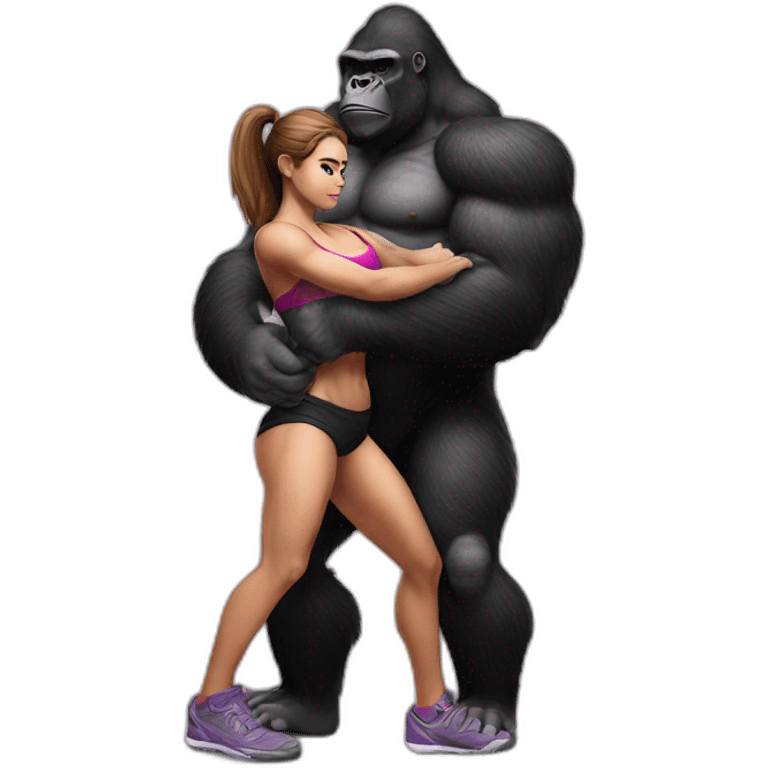 Big buff Gorilla holding a beautiful girl with a big back doing squats emoji