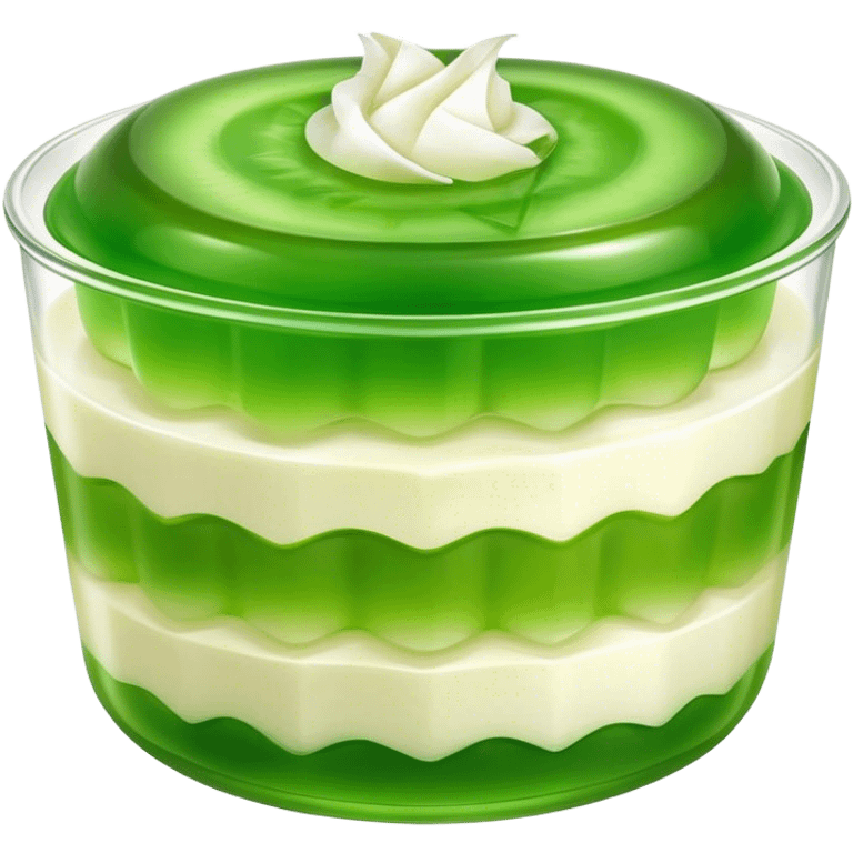 Cinematic Realistic Coconut Pandan Jelly Dessert Emoji, showcasing a delicate, translucent jelly infused with coconut and pandan rendered with lifelike detail and soft, tropical lighting. emoji