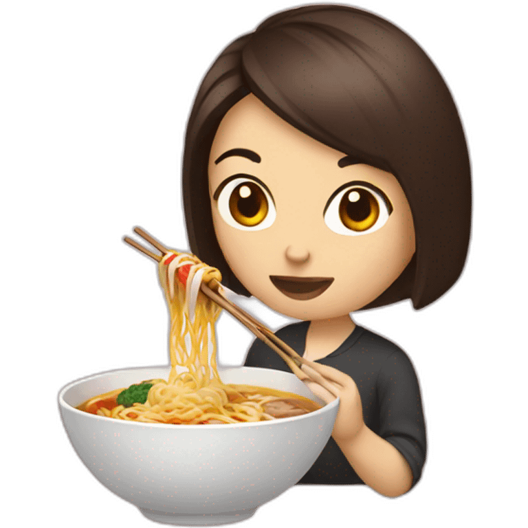 brunette eating ramen bowl emoji