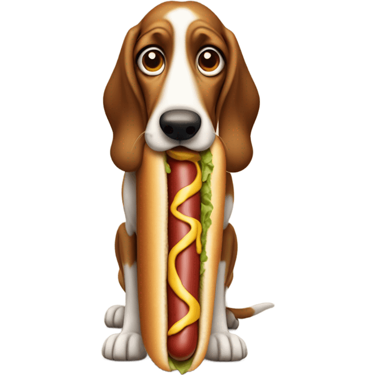 Hound dog eating a hot dog emoji