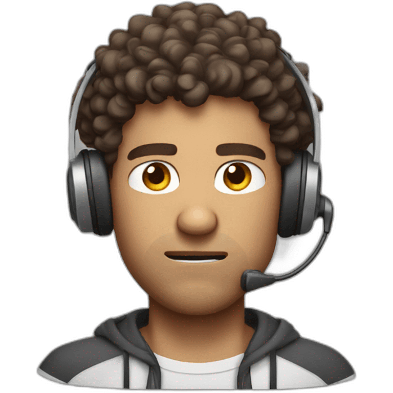 angry curly brown short hair guy with a headset emoji