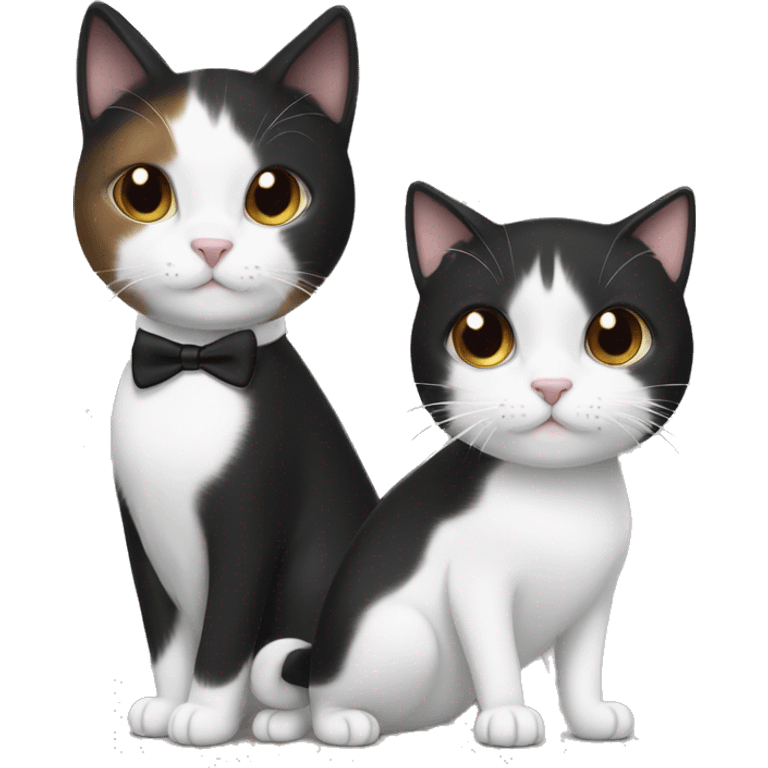 Black and white cat short haired tuxedo with brown haired girl emoji