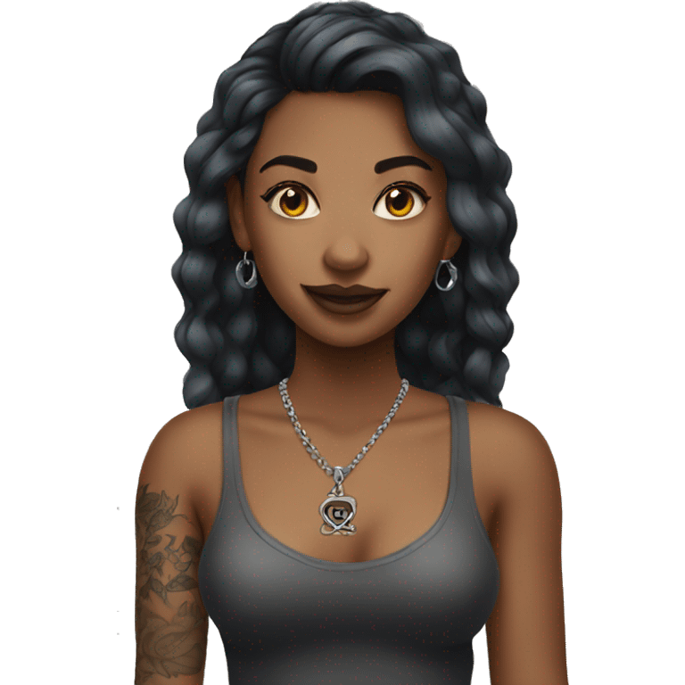 Girl with necklace and tattoo emoji