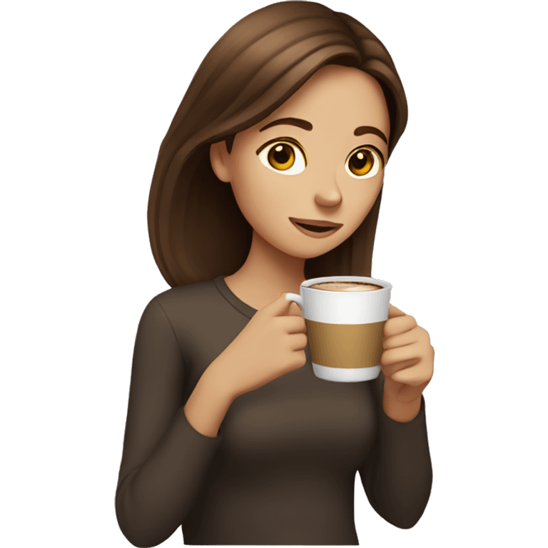 Girl with brown hair, drinking coffee emoji