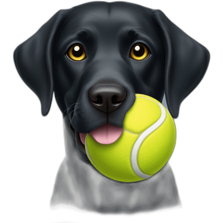 black labrador dog holding a yellow tennis ball in its mouth emoji