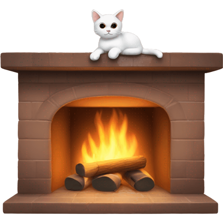 cat cozy by a fireplace mantle emoji