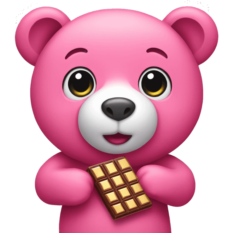 Cute pink bear holding chocolate bar emoji