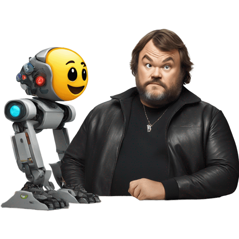 Jack black sitting at a table with a robot emoji