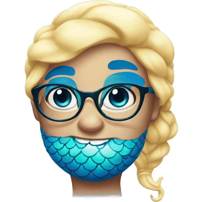 little cute mermaid with blue eyes and spectacles emoji