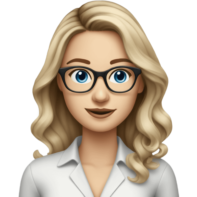 Shoulder length Balayage pale beautiful corporate woman with glasses and blue eyes holding phone  emoji