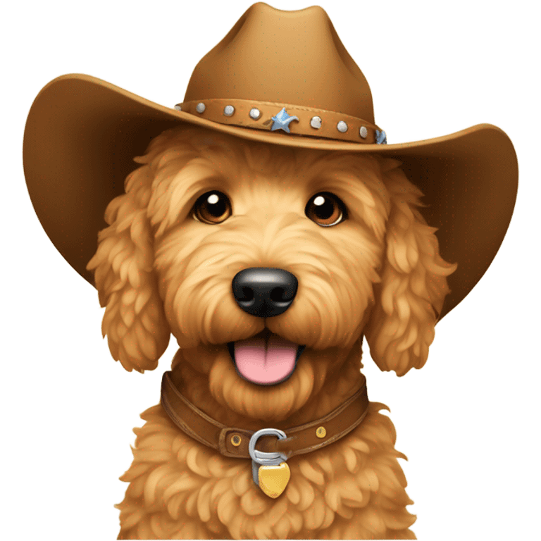 Golden doodle dog wearing a cowboy hat  emoji