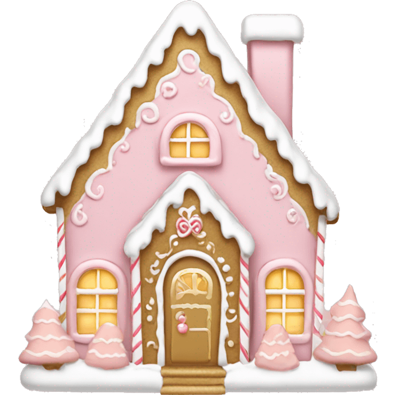 light pink and gold and white gingerbread house emoji