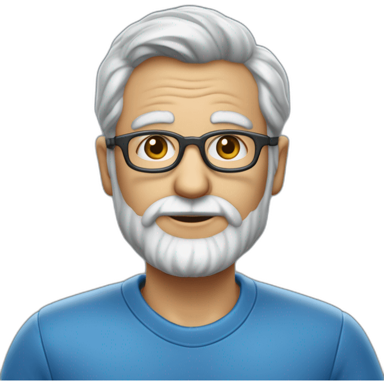 cientifico de datos profesor de 50 años sin barba, casi calvo y cabello gris, en camiseta azul oscura emoji