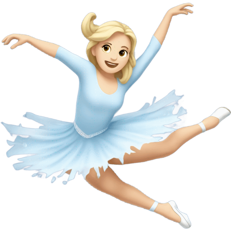 A white girl ice skater doing a jumping piruet emoji