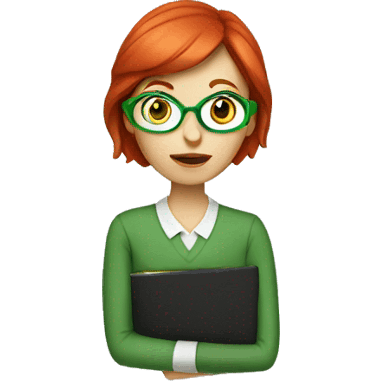 red hair female english teacher with green face emoji