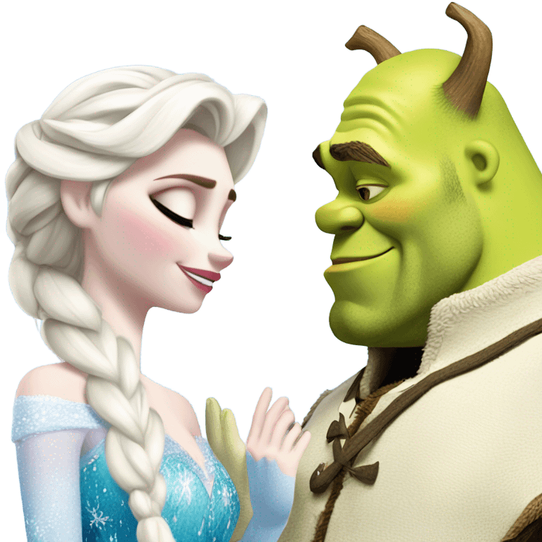 Frozen Elsa kissing Shrek  emoji