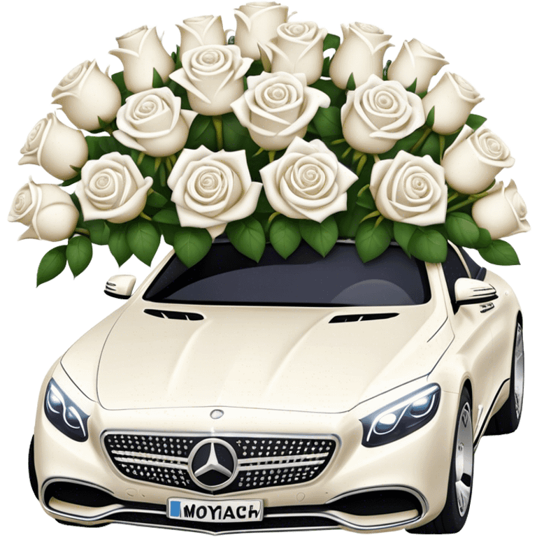 White Mercedes Maybach with white roses emoji