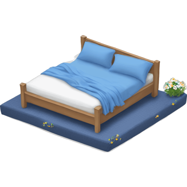 Cosy bed with blue smal flower bed sheets emoji