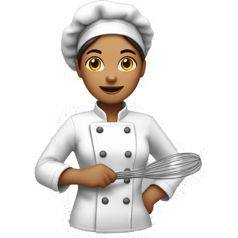 Female Baker with chef jacket holding a whisk in hand emoji