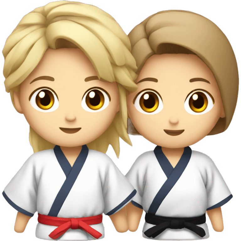 Boy with brown hair and girl with blonde hair in kimono judo emoji