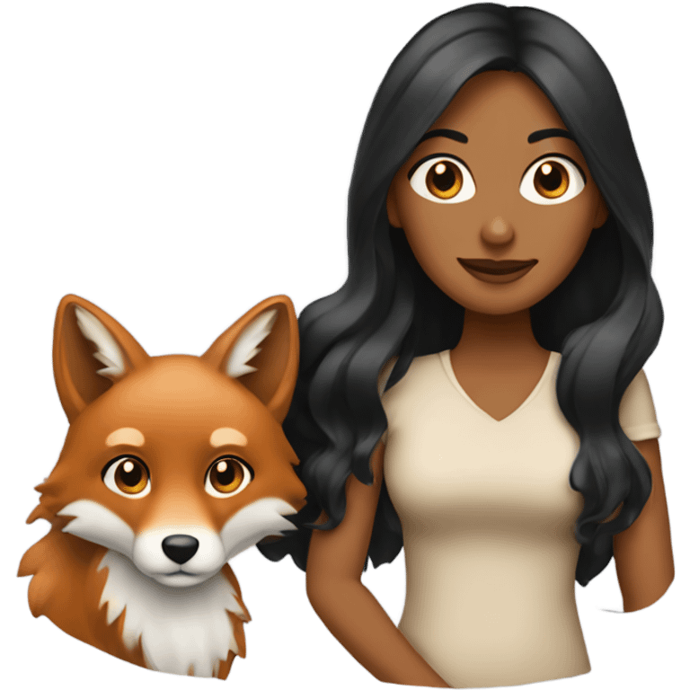 a tan woman with long wavy black hair holding a fox emoji