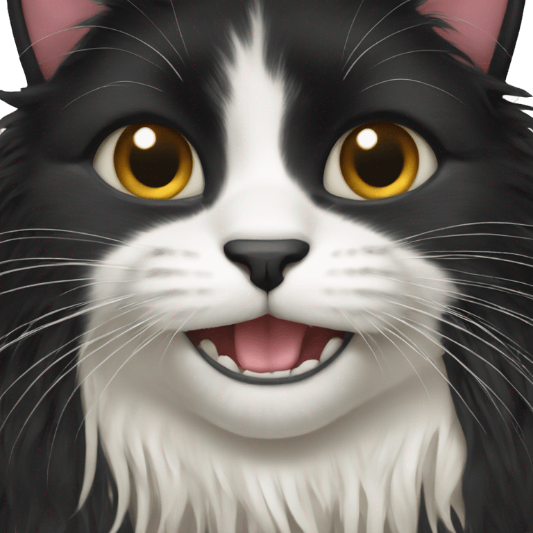 Black long haired cat chewing on string emoji