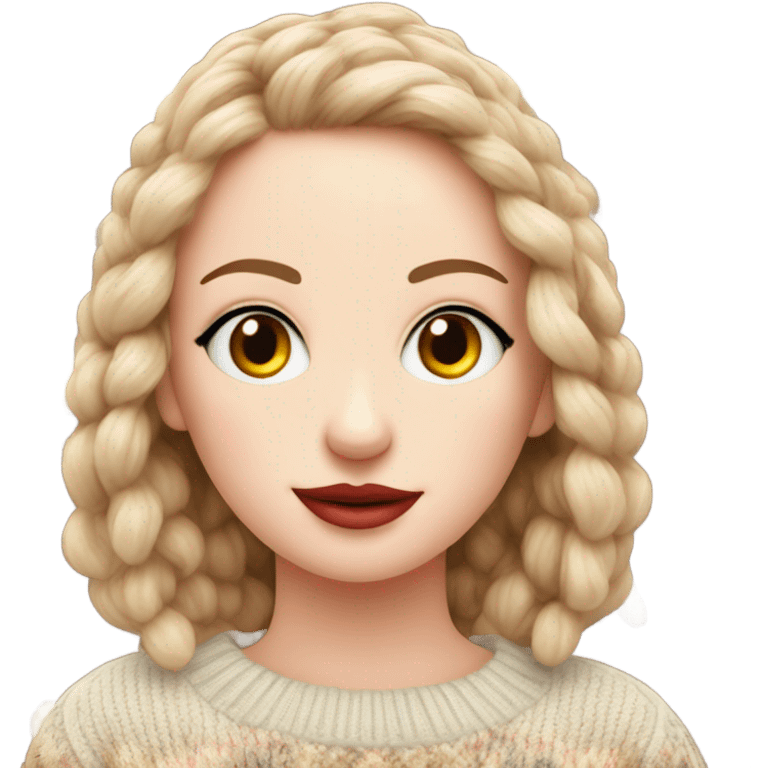 Knit sweater with cute make up  patterned emoji