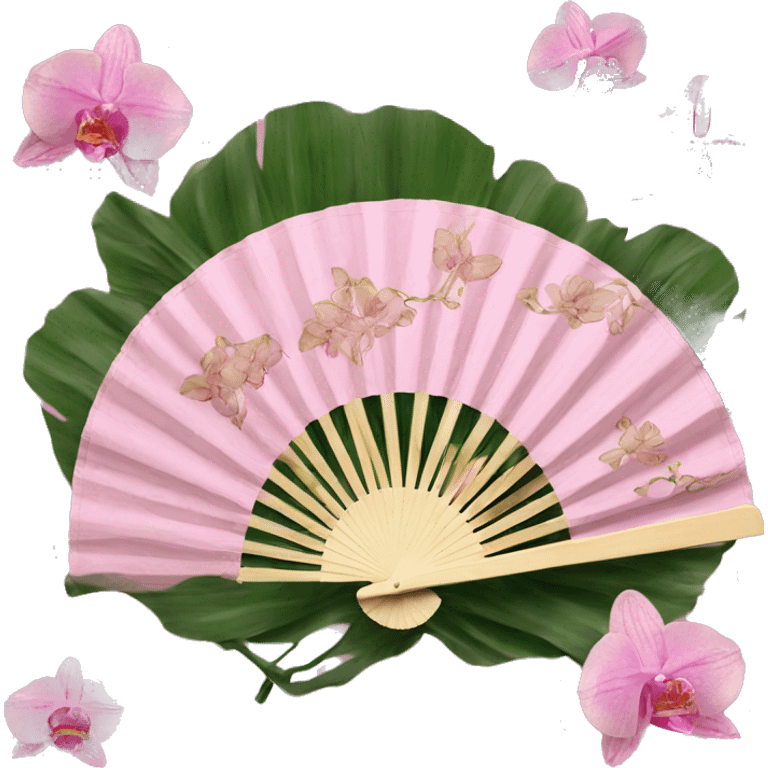 Pink venus hand fan with orchids emoji