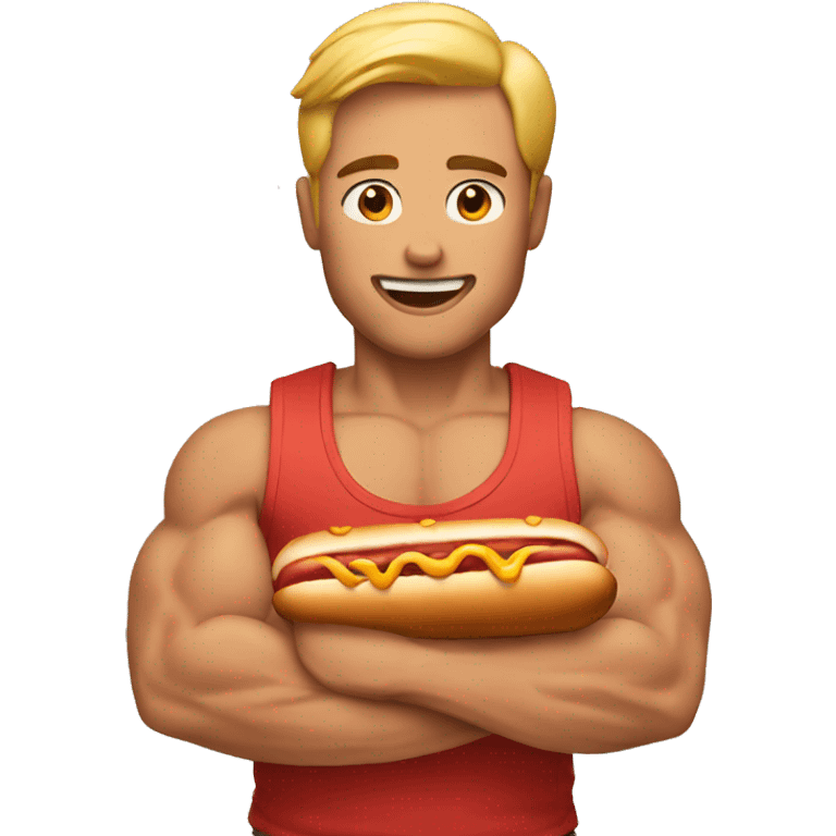 muscular man holding hotdog emoji