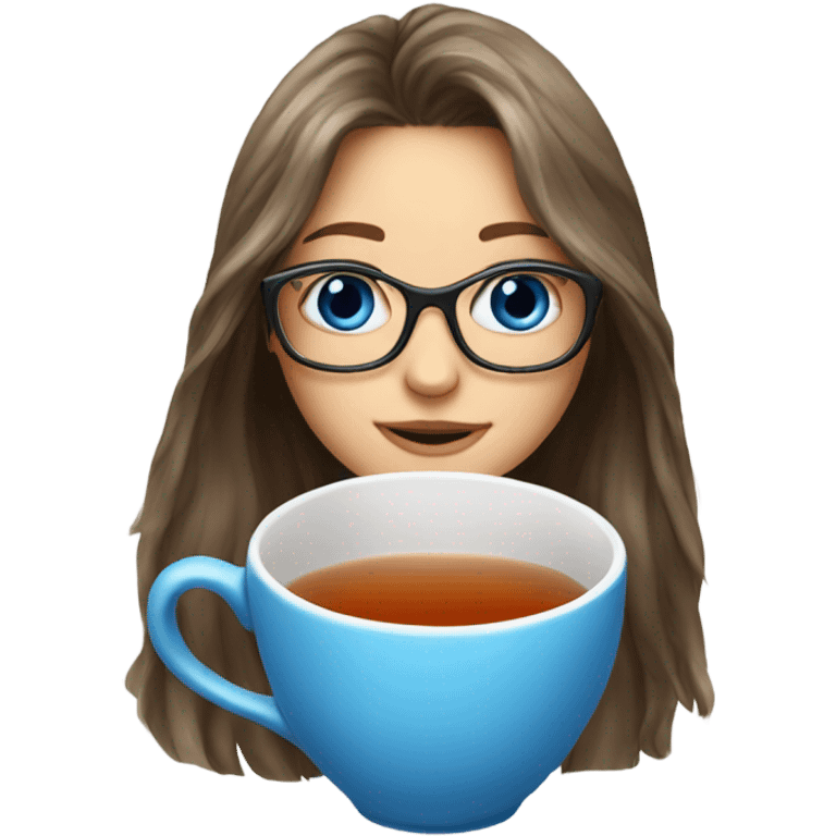 A tea cup and l long hair girl with glasses and blue eyes  emoji