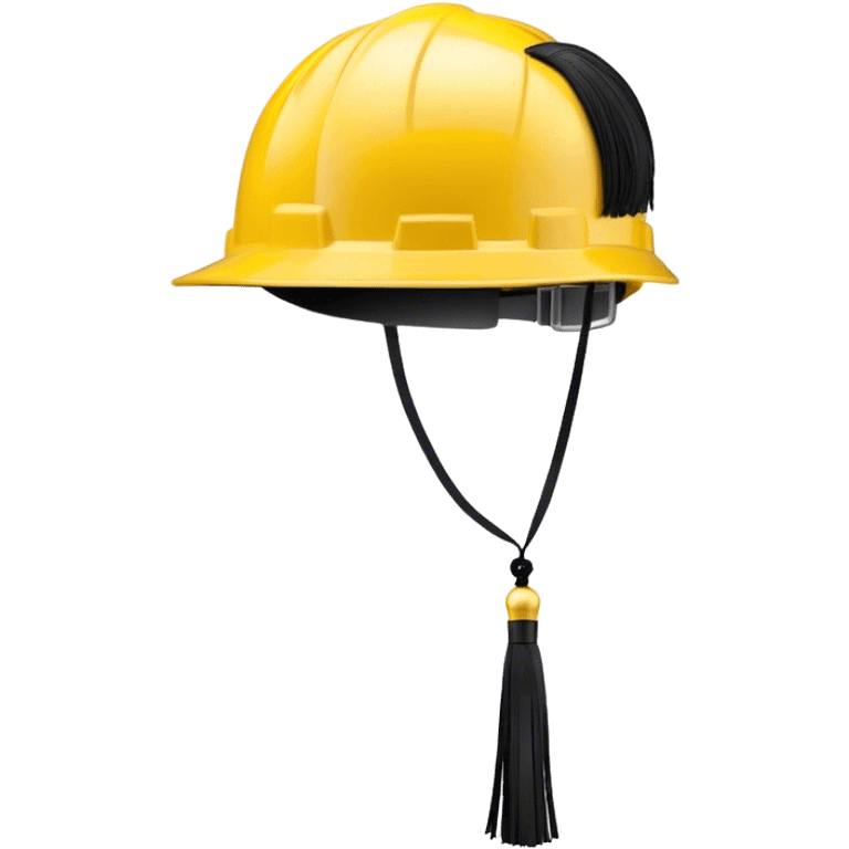 A bright yellow hard hat with a small black tassel hanging from one side, combining the traditional graduation cap with an engineer's safety helmet. The helmet has realistic ridges and a sturdy design, symbolizing construction, engineering, and technical expertise. The tassel is slightly swaying, adding a graduation touch. The background is plain white. emoji