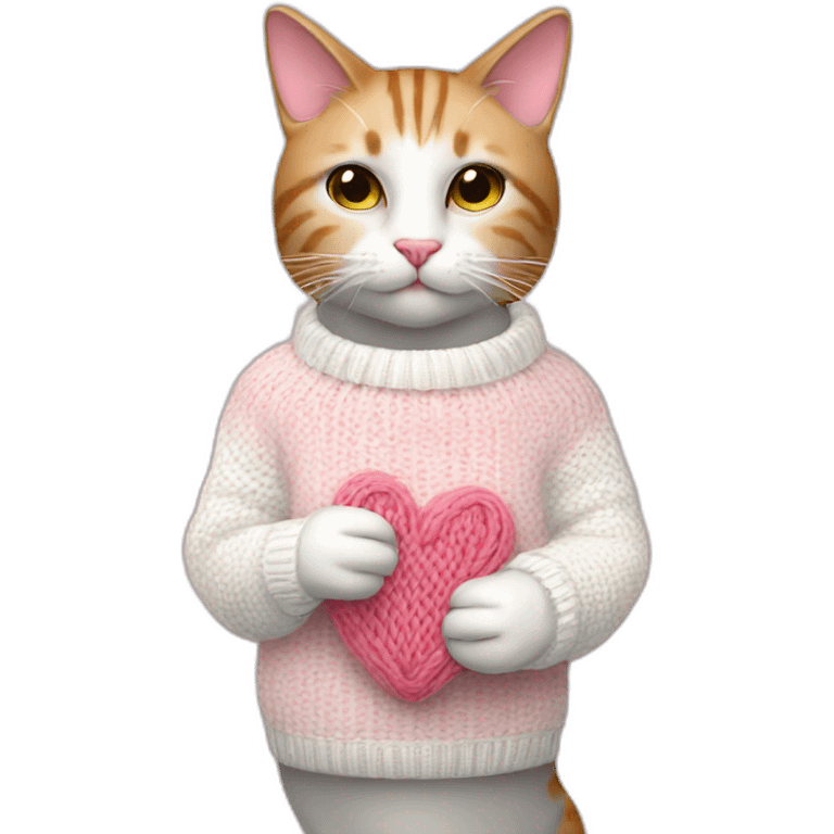 Kissing pink cat wearing white knitted sweater emoji