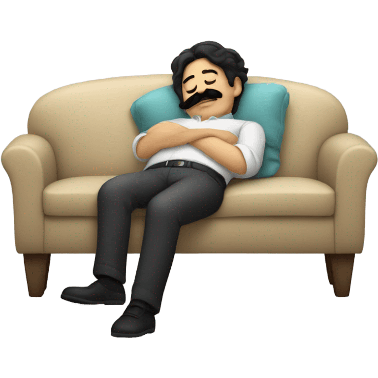 Man with black hair and moustache sleeping in sofa emoji