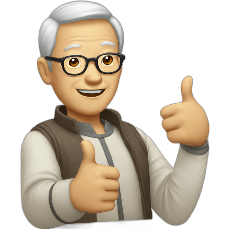 Chinese old guy wear glasses with thumbs up emoji