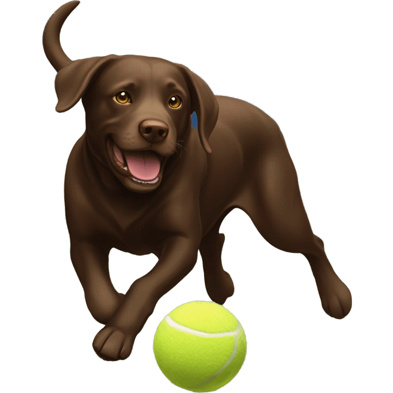 Chocolate lab chasing tennis ball  emoji