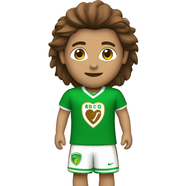 futbolista con pelo marron con camiseta verde y de escudo un corazon verde y blanco emoji