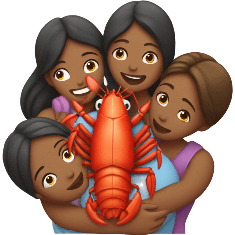 five women hugging a lobster emoji