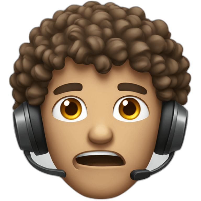 very angry curly brown short hair guy with a headset emoji